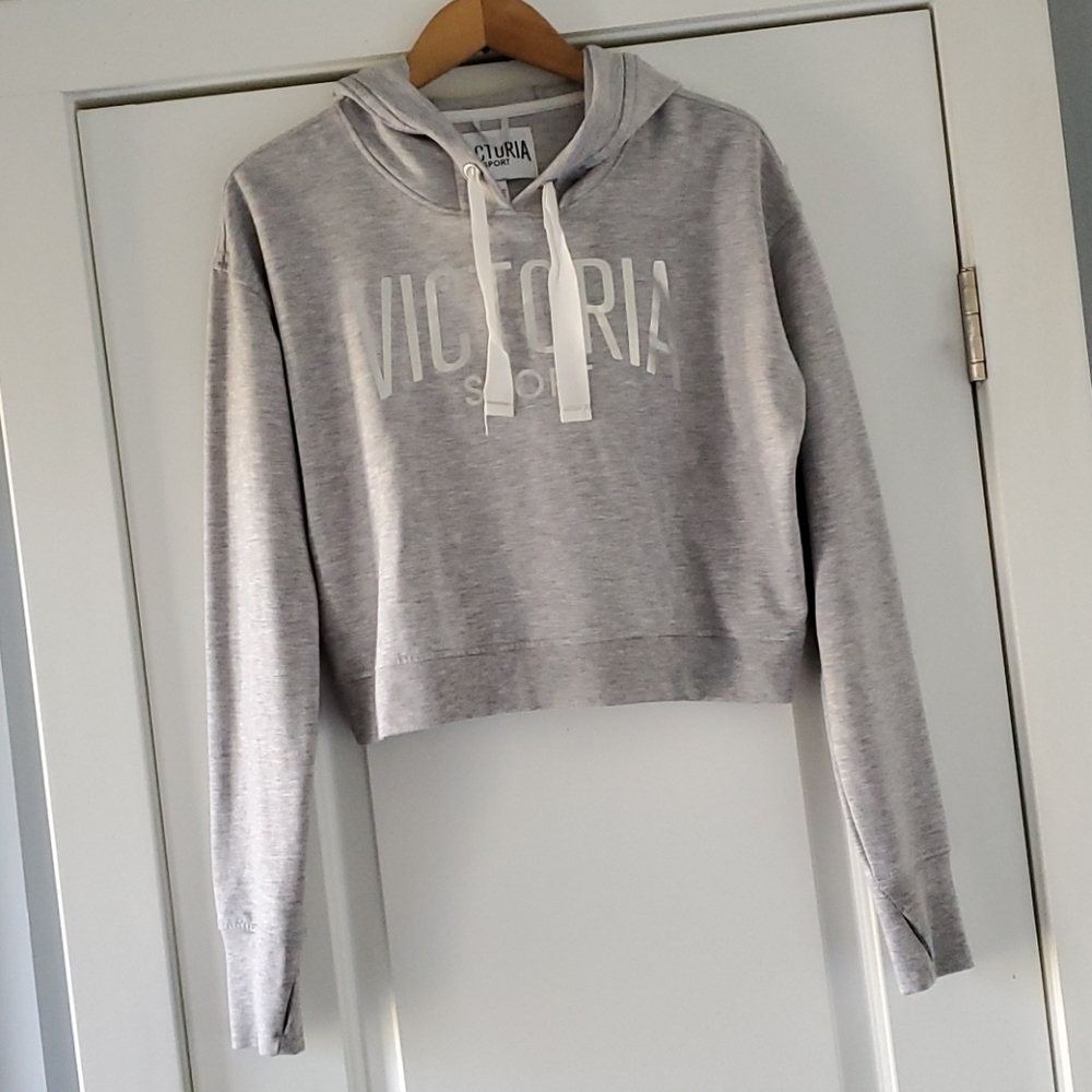 NWOT....Victoria Sport gray crop hoodie!